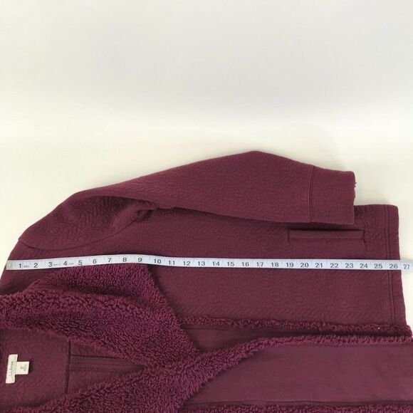 L.L. Bean Faux Sherpa-Lined Open Front Jacket Women's Size Medium Burgundy Coat - Picture 6 of 9